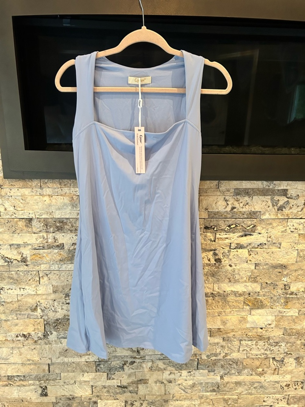 NWT Qinsen Light Blue Sleeveless Dress w Straps and Square Neck XL